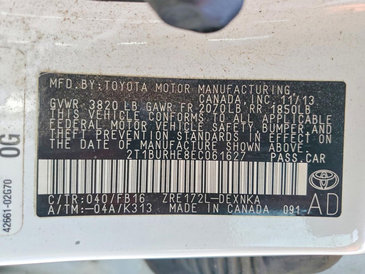 2014 TOYOTA COROLLA