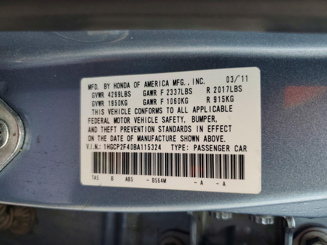 2011 HONDA ACCORD