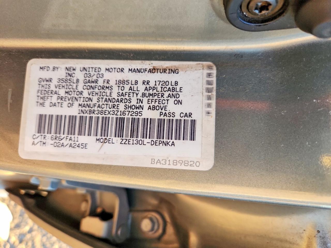 2003 TOYOTA COROLLA