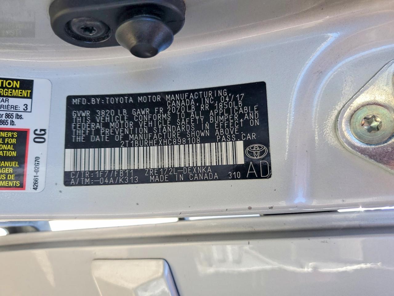 2017 TOYOTA COROLLA