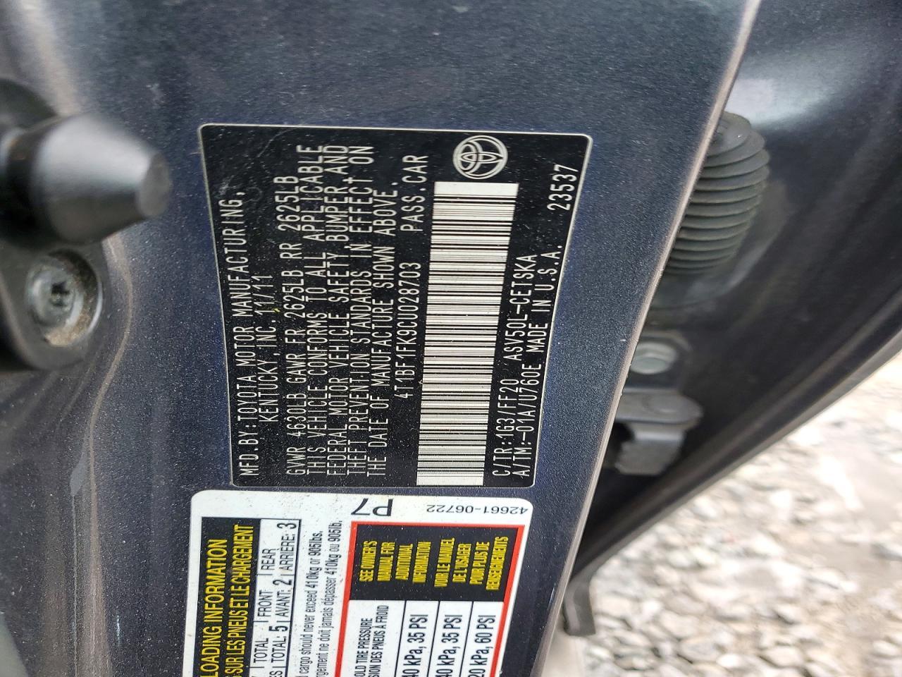 2012 TOYOTA CAMRY