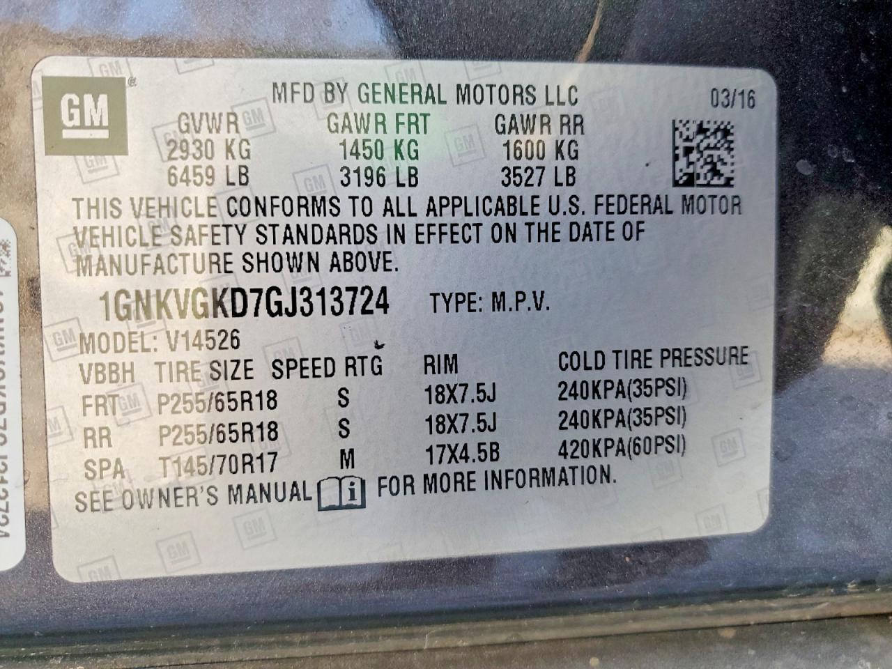 2016 CHEVROLET TRAVERSE