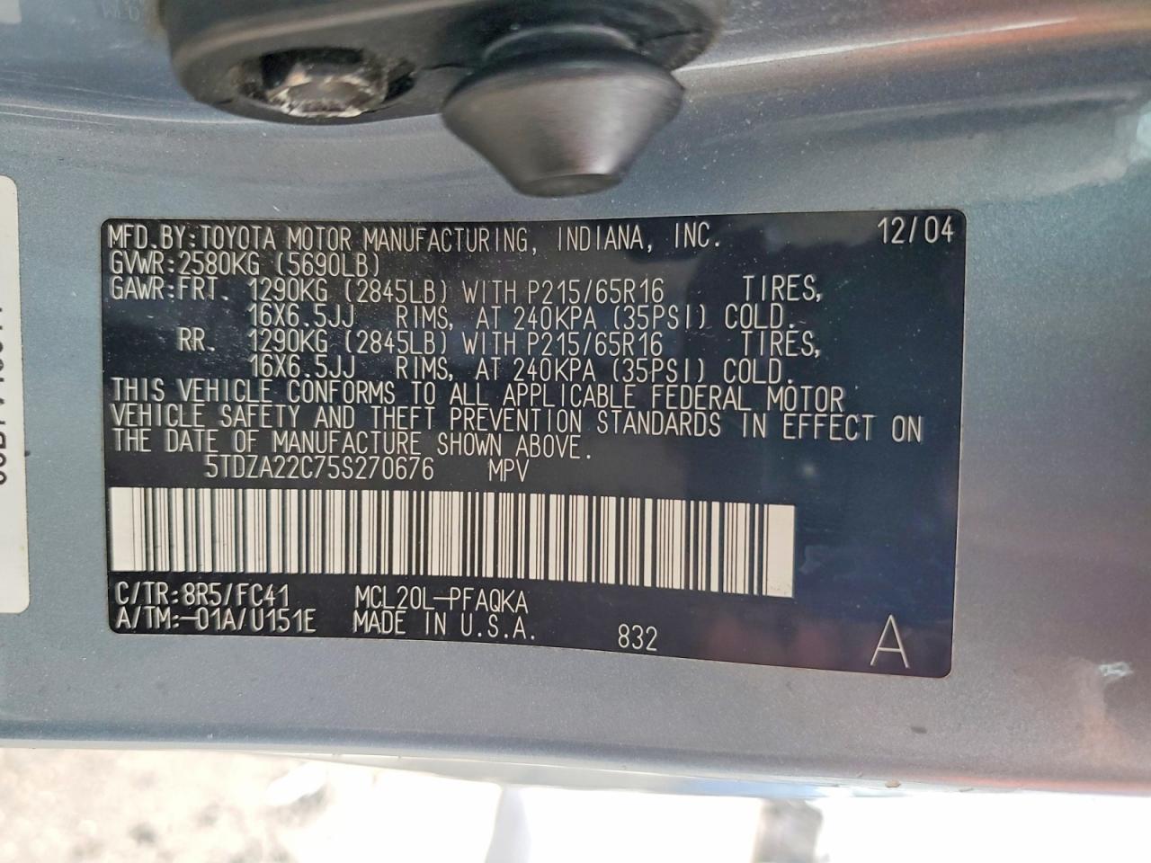 2005 TOYOTA SIENNA