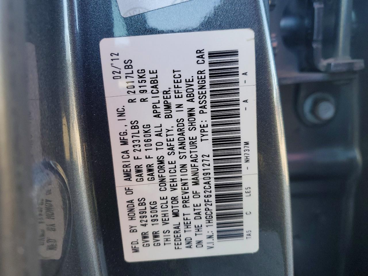 2012 HONDA ACCORD
