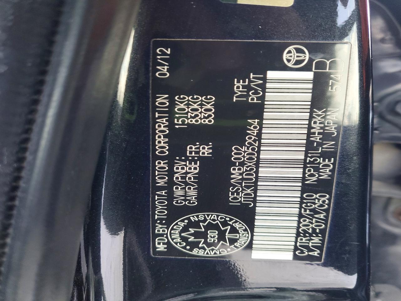 2012 TOYOTA YARIS