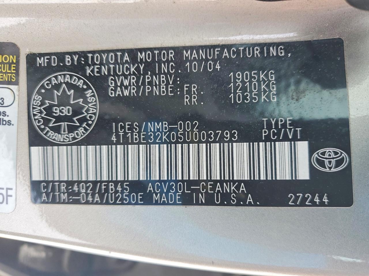 2005 TOYOTA CAMRY
