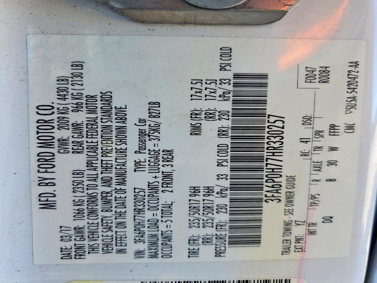 2017 FORD FUSION