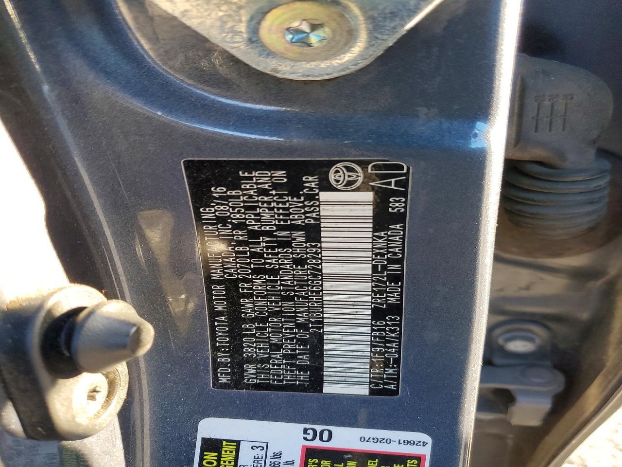 2016 TOYOTA COROLLA