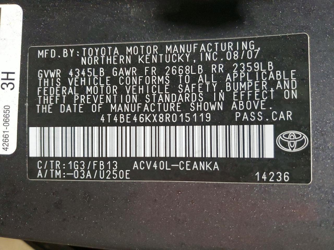 2008 TOYOTA CAMRY