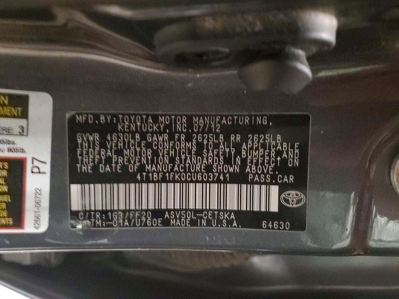 2012 TOYOTA CAMRY