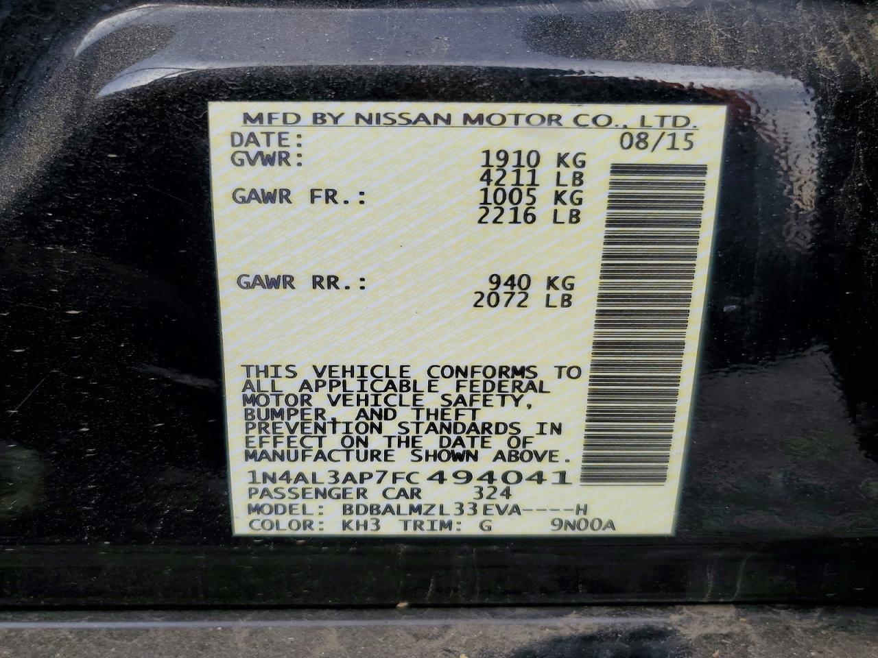 2015 NISSAN ALTIMA
