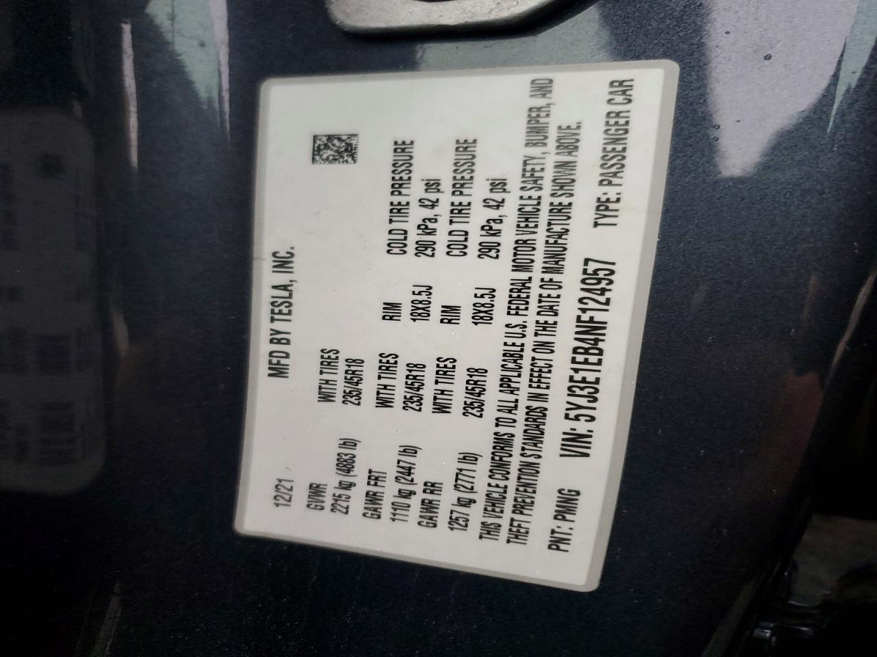 2022 TESLA MODEL 3