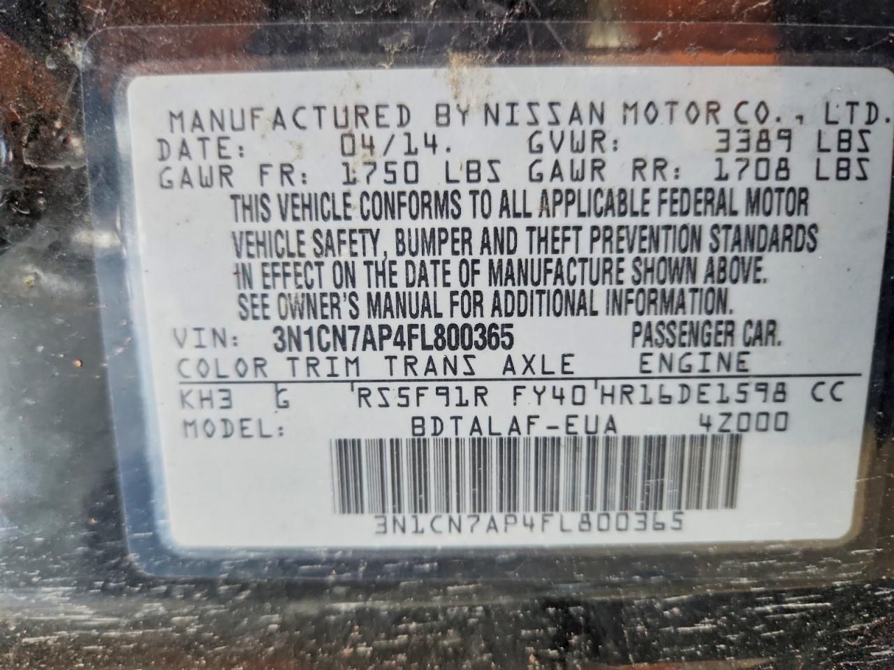 2015 NISSAN VERSA