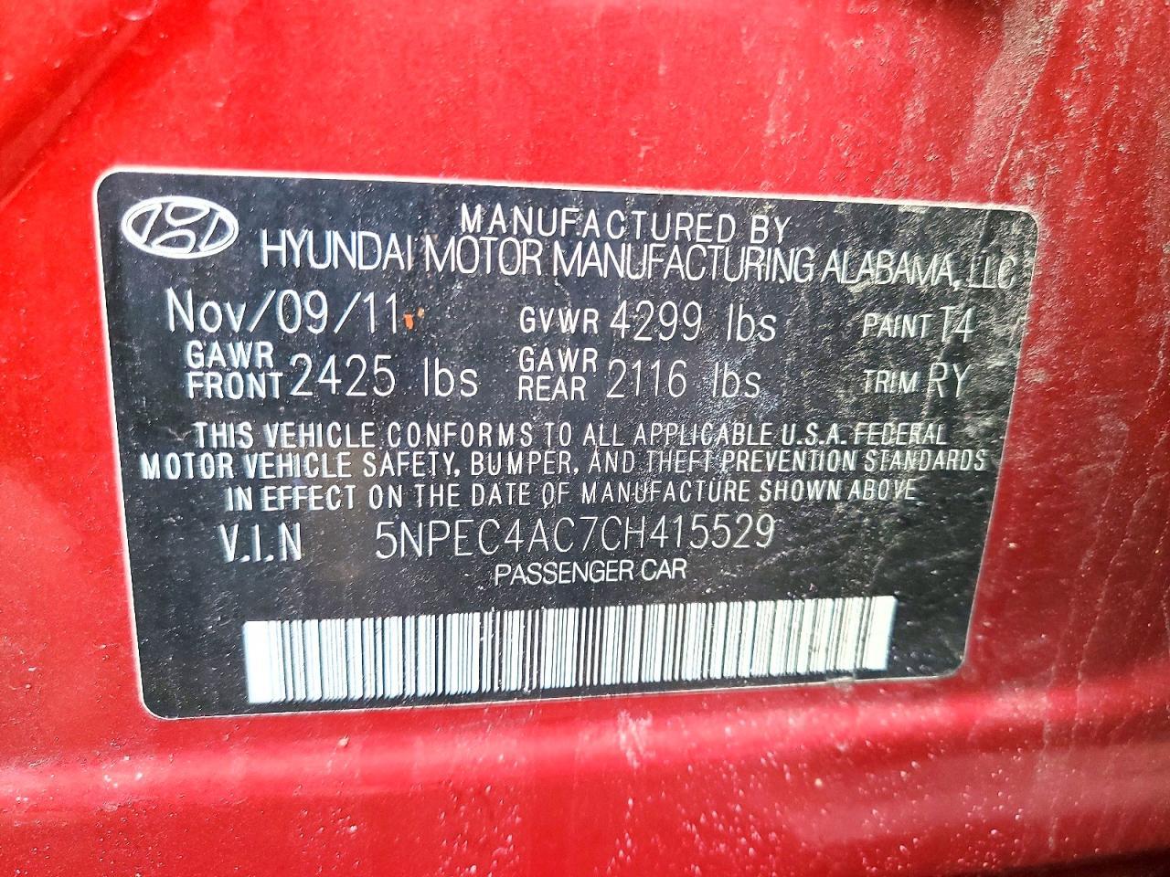 2012 HYUNDAI SONATA