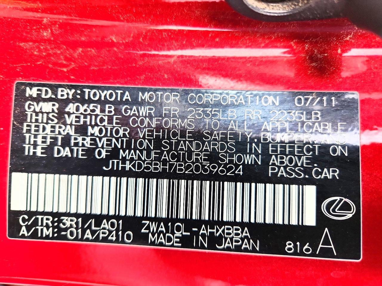 2011 LEXUS CT 200
