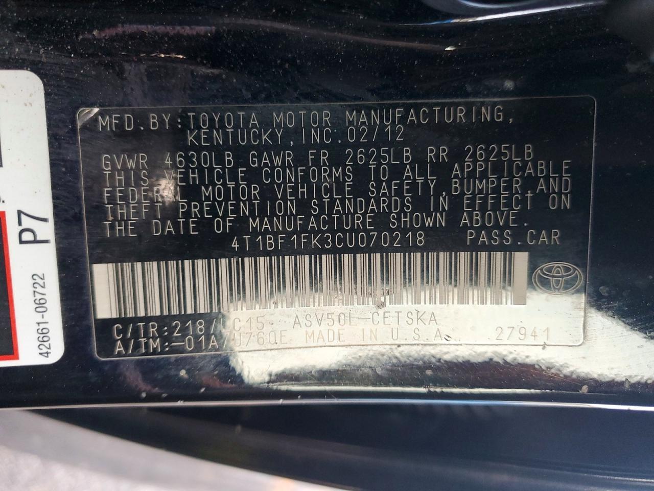 2012 TOYOTA CAMRY