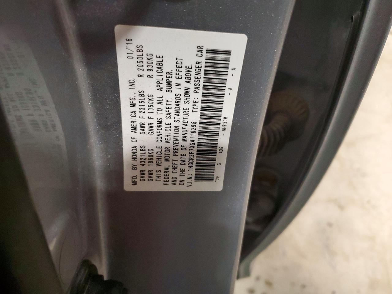 2016 HONDA ACCORD