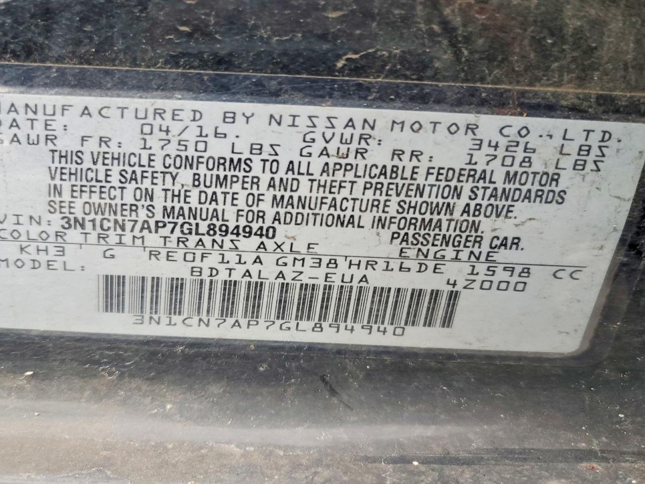 2016 NISSAN VERSA
