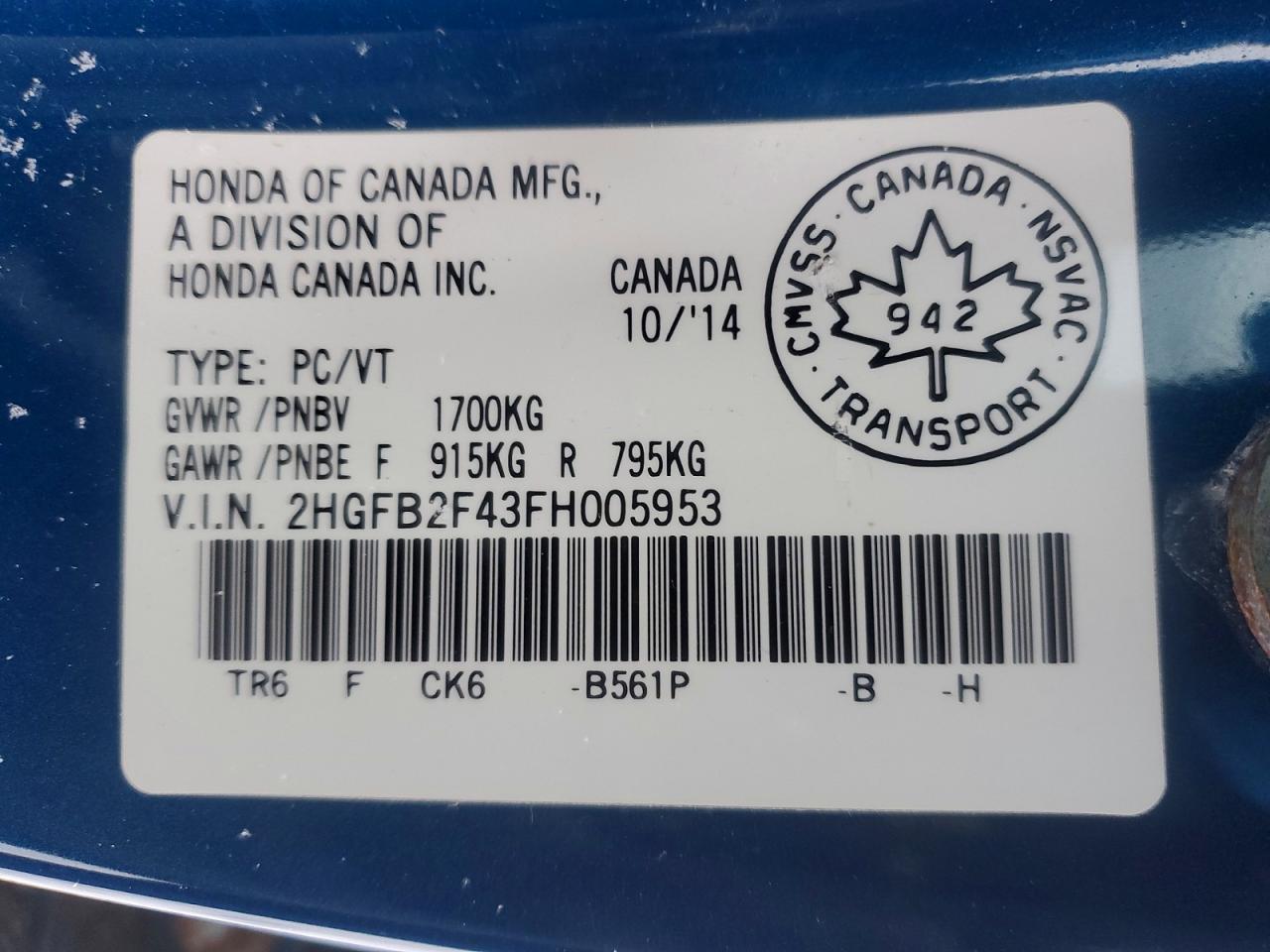 2015 HONDA CIVIC