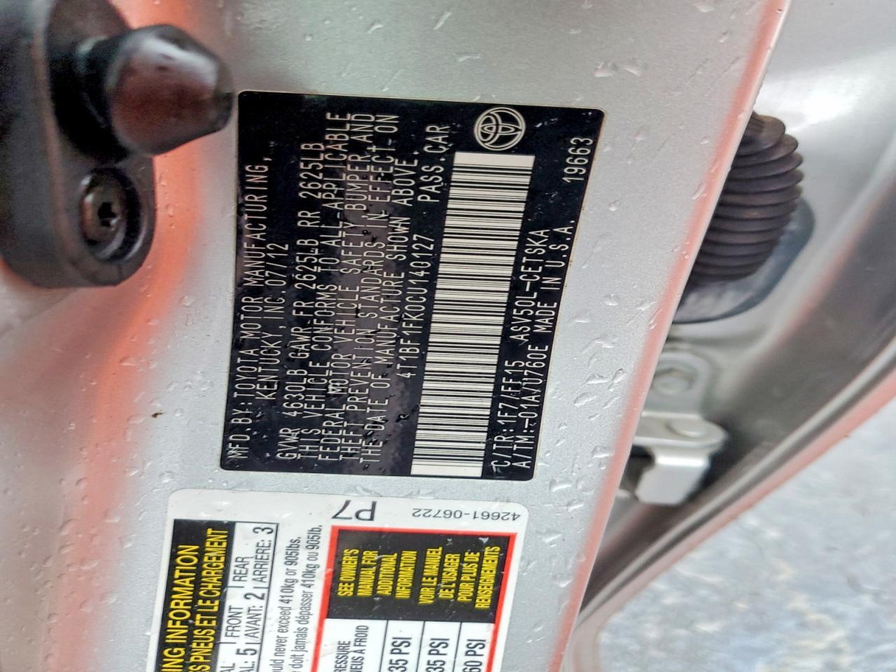 2012 TOYOTA CAMRY