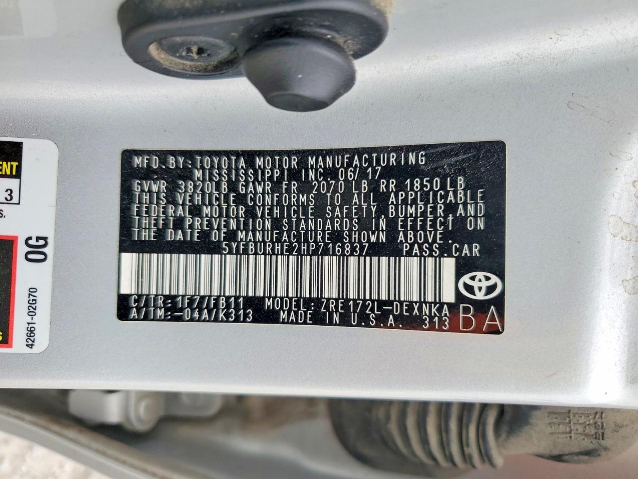 2017 TOYOTA COROLLA