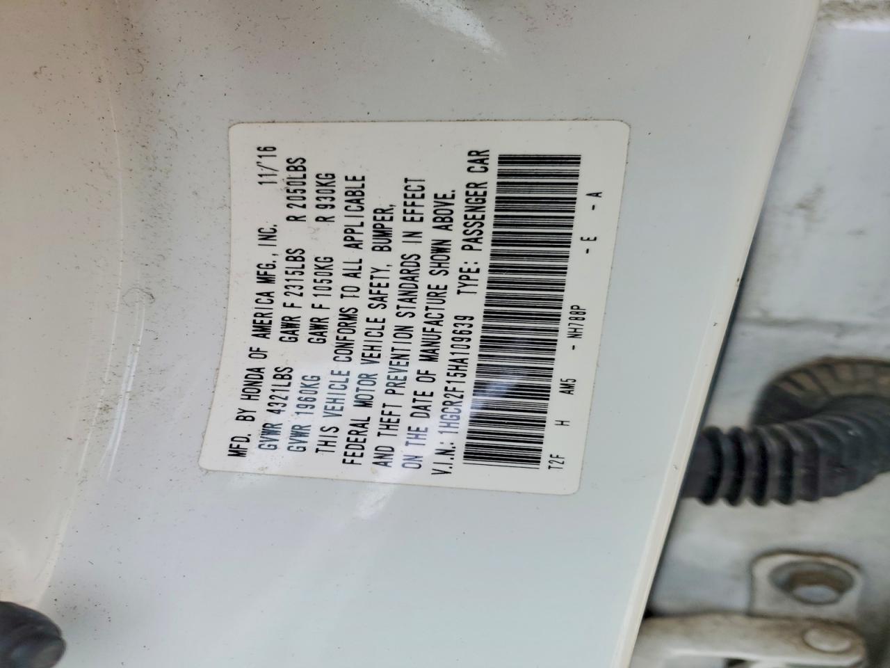 2017 HONDA ACCORD