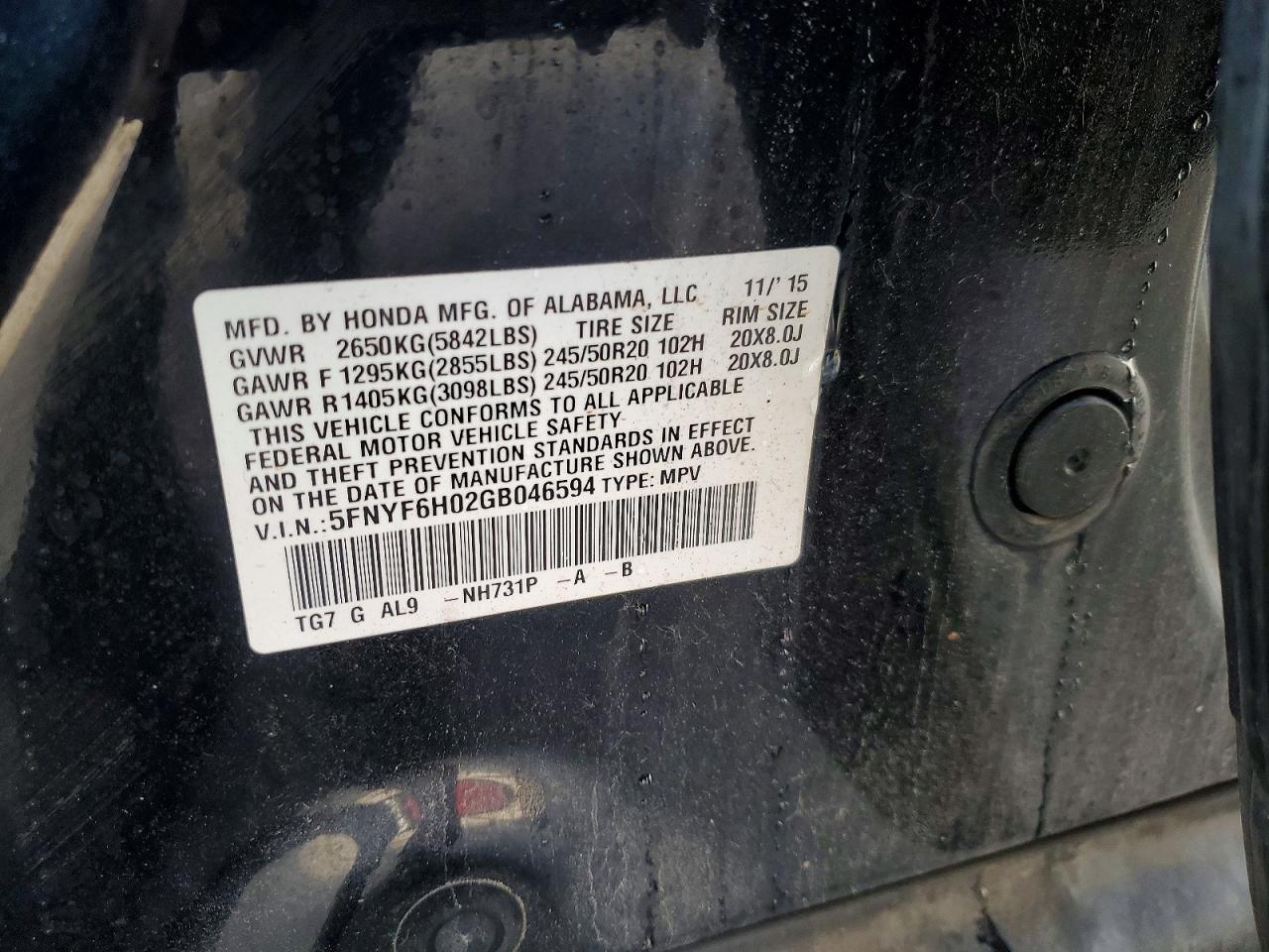 2016 HONDA PILOT