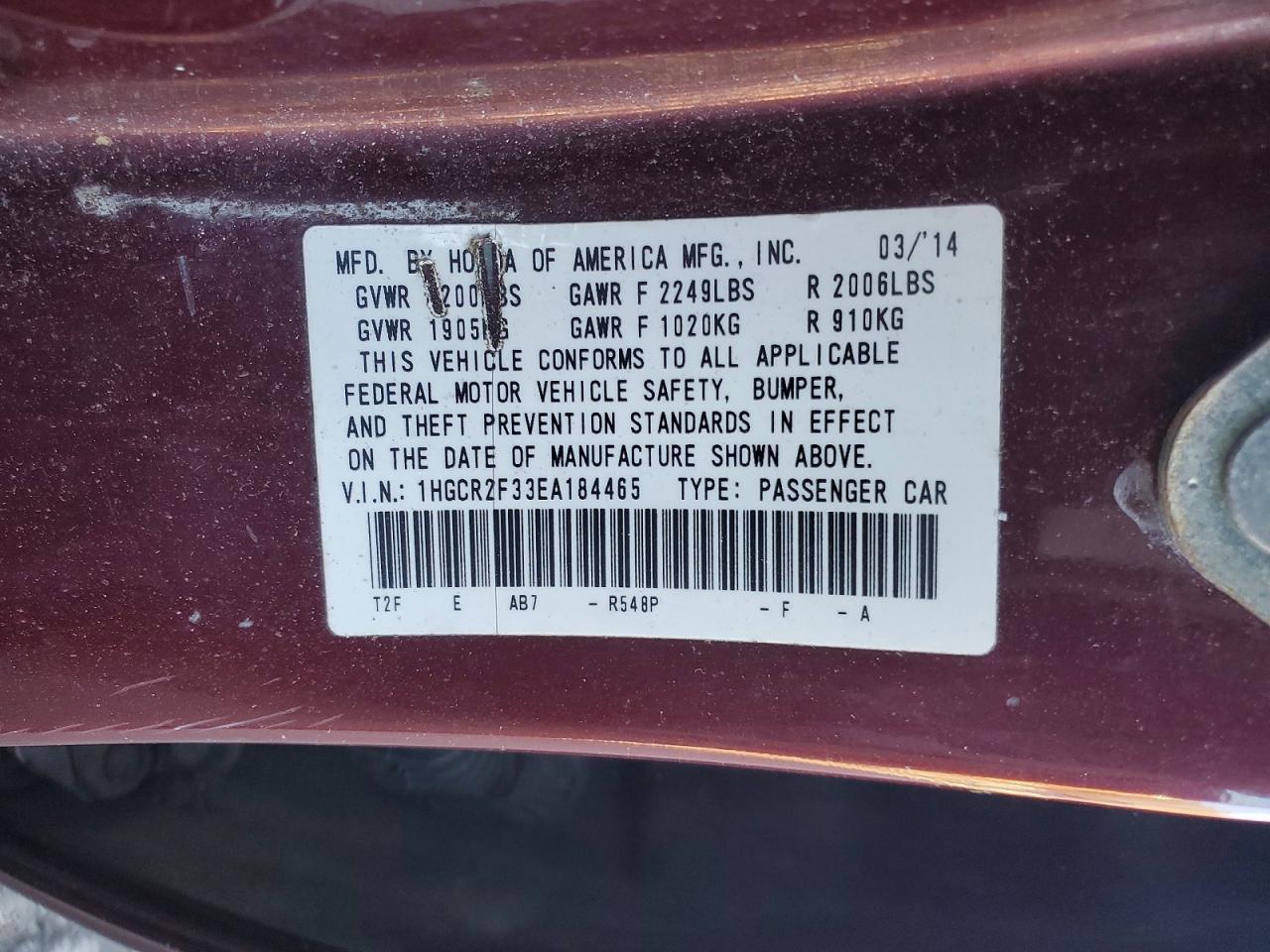 2014 HONDA ACCORD