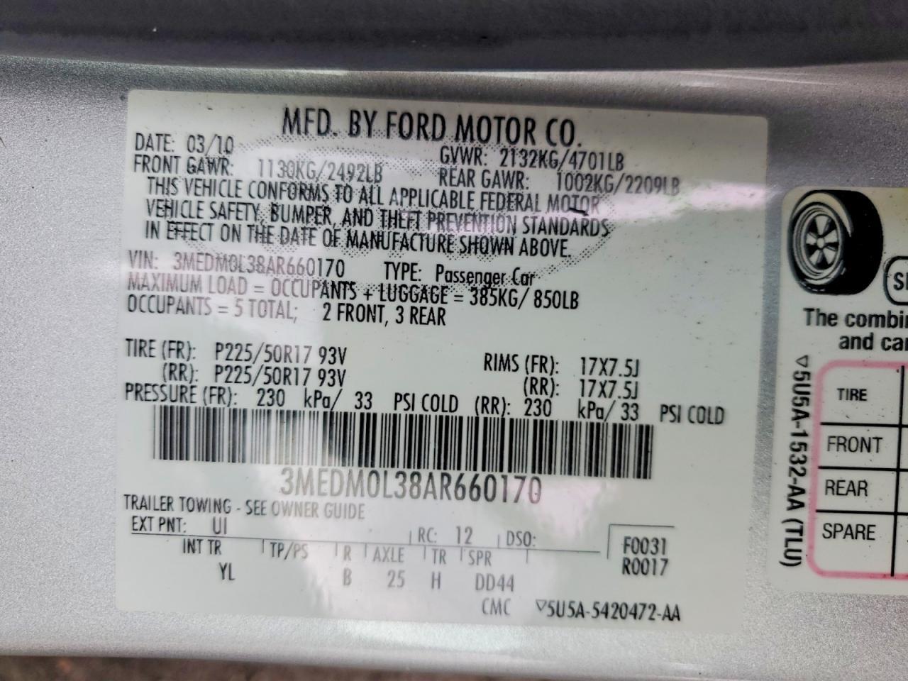 2010 MERCURY Milan