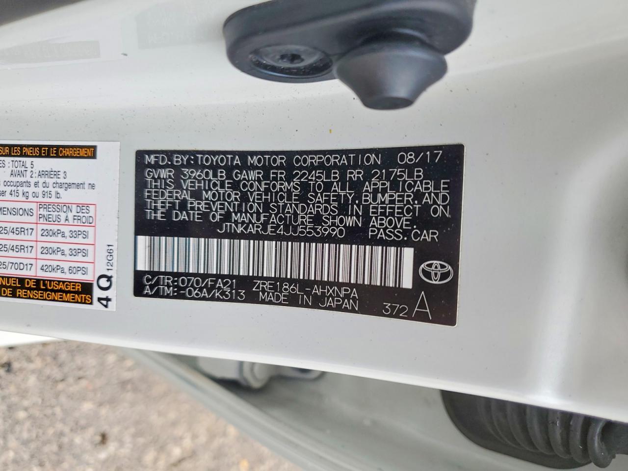 2018 TOYOTA COROLLA