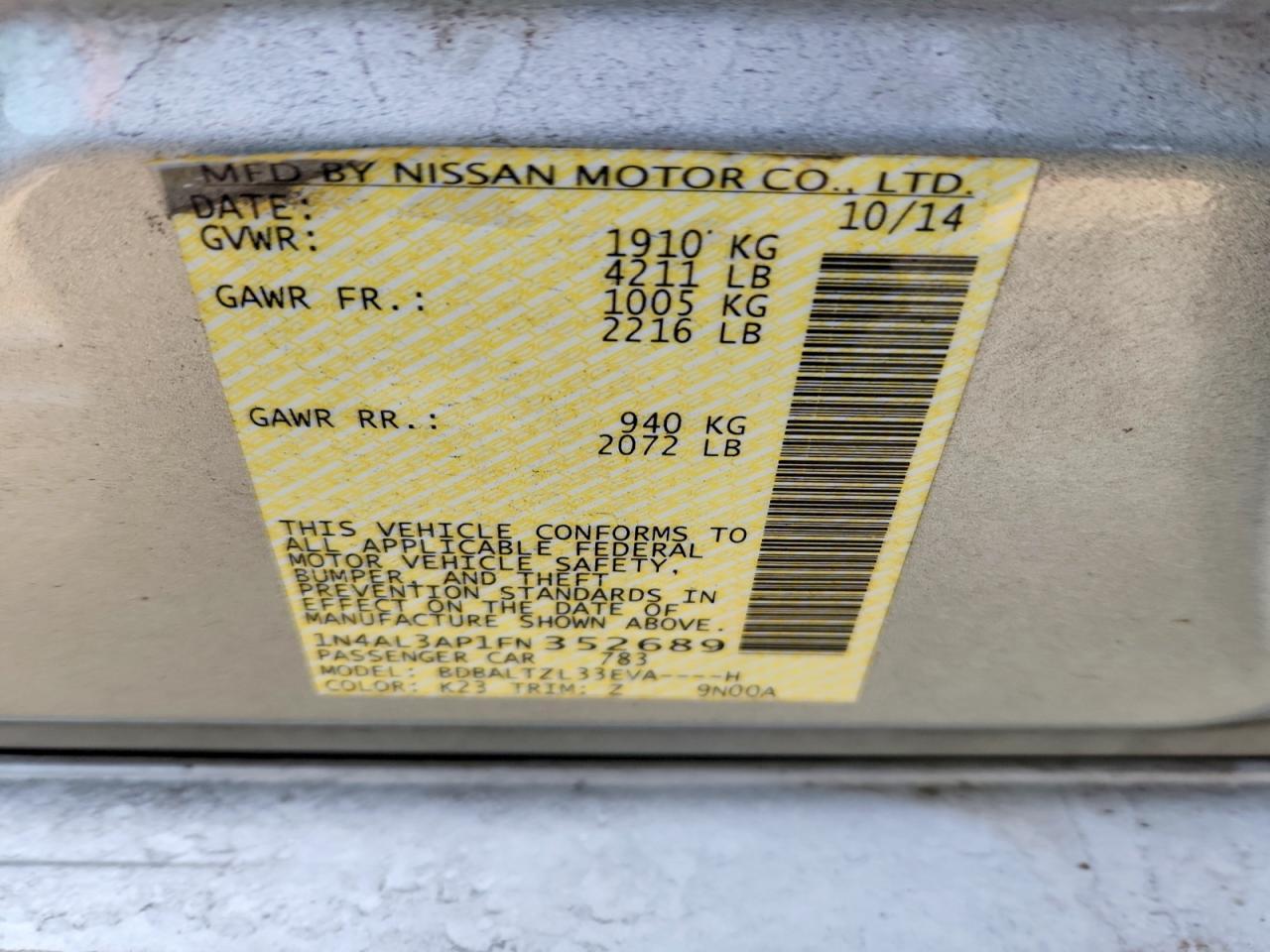 2015 NISSAN ALTIMA