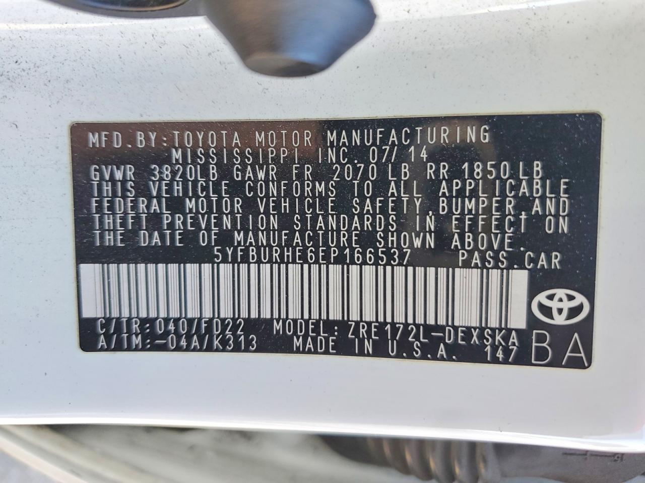 2014 TOYOTA COROLLA