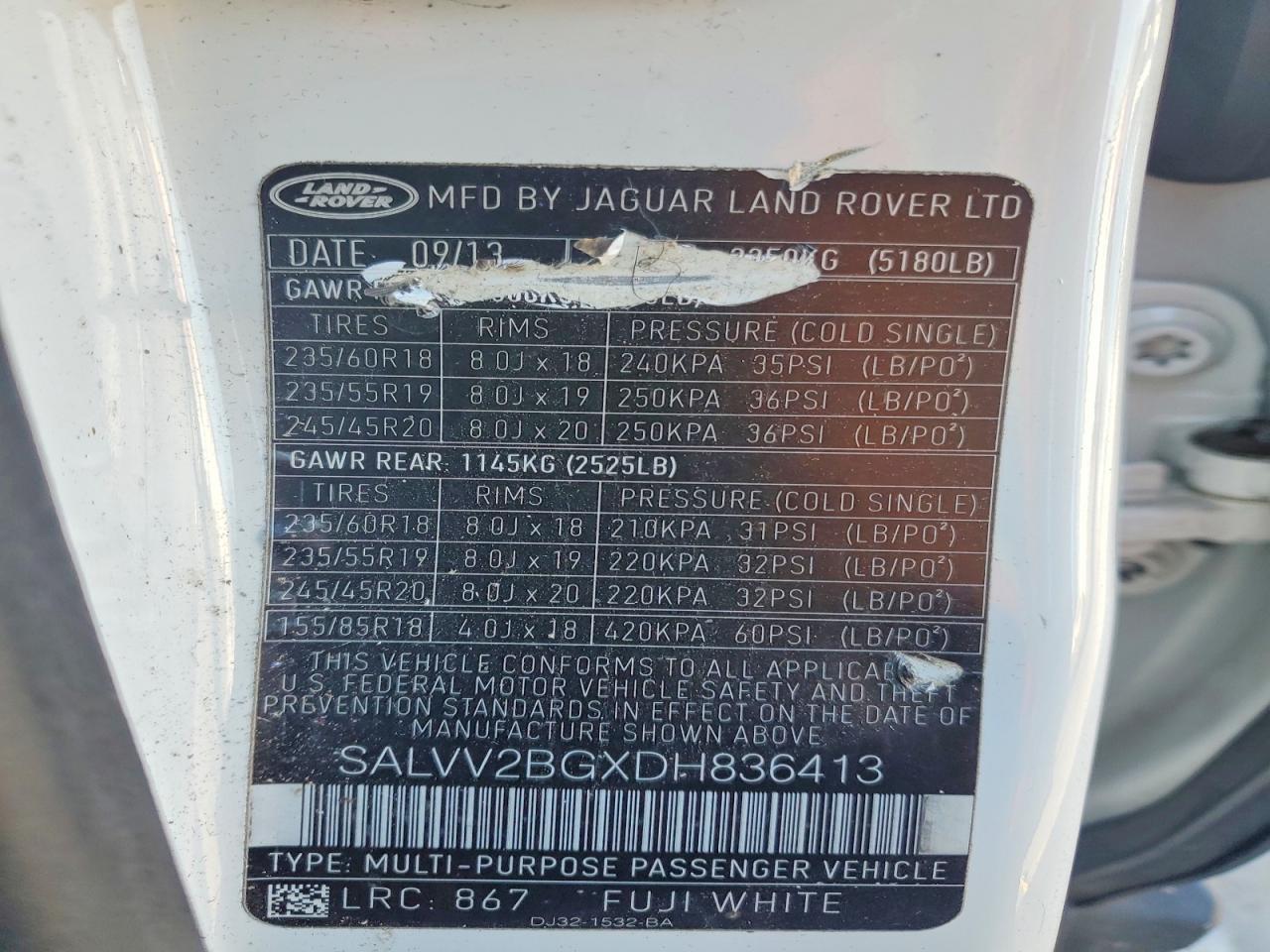 2013 LAND ROVER RANGE ROVER EVOQUE