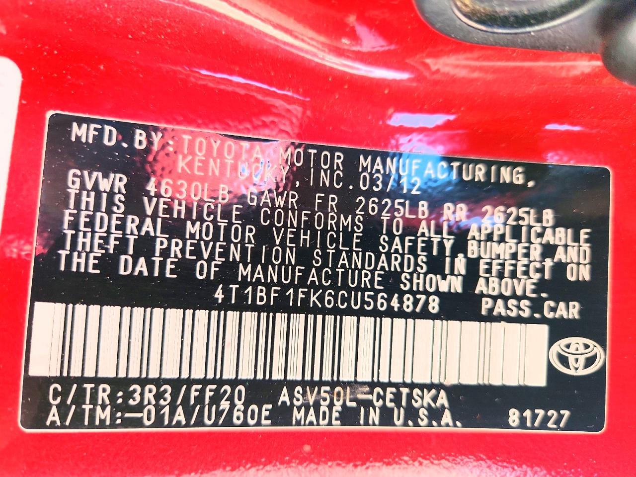2012 TOYOTA CAMRY