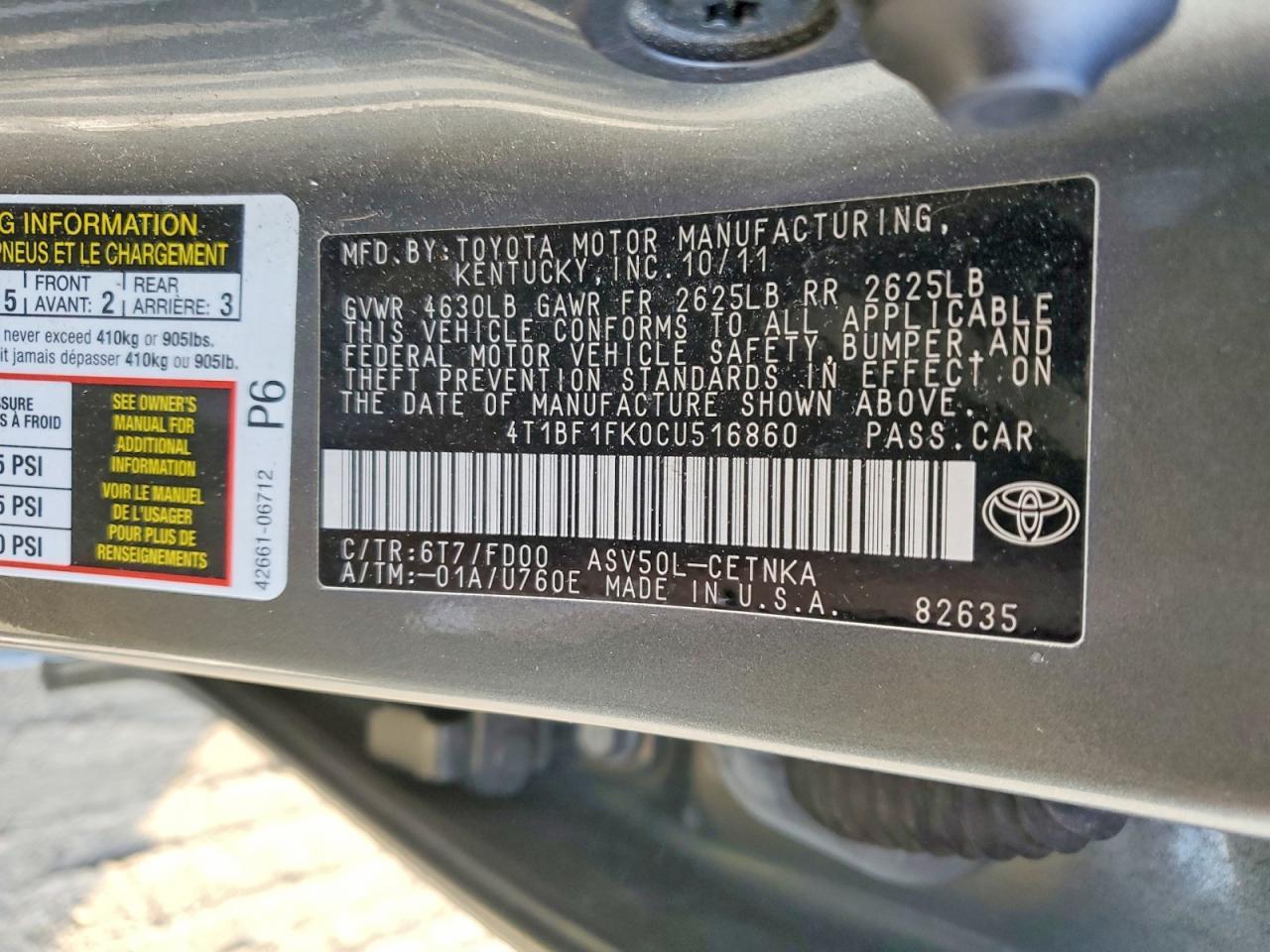 2012 TOYOTA CAMRY