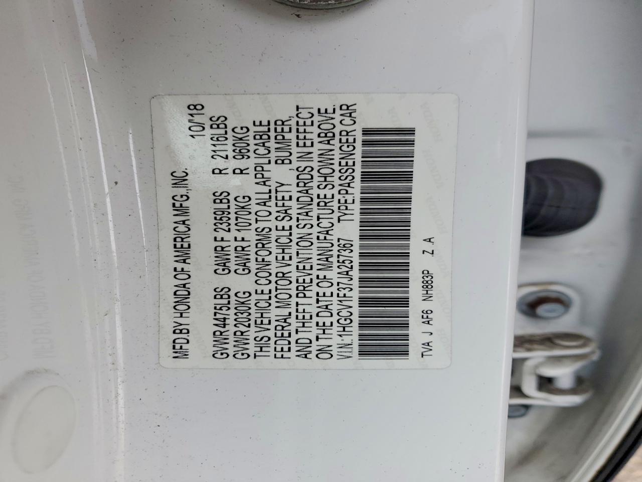 2018 HONDA ACCORD