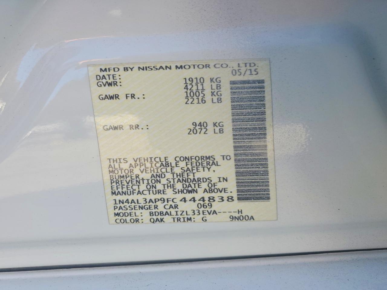 2015 NISSAN ALTIMA