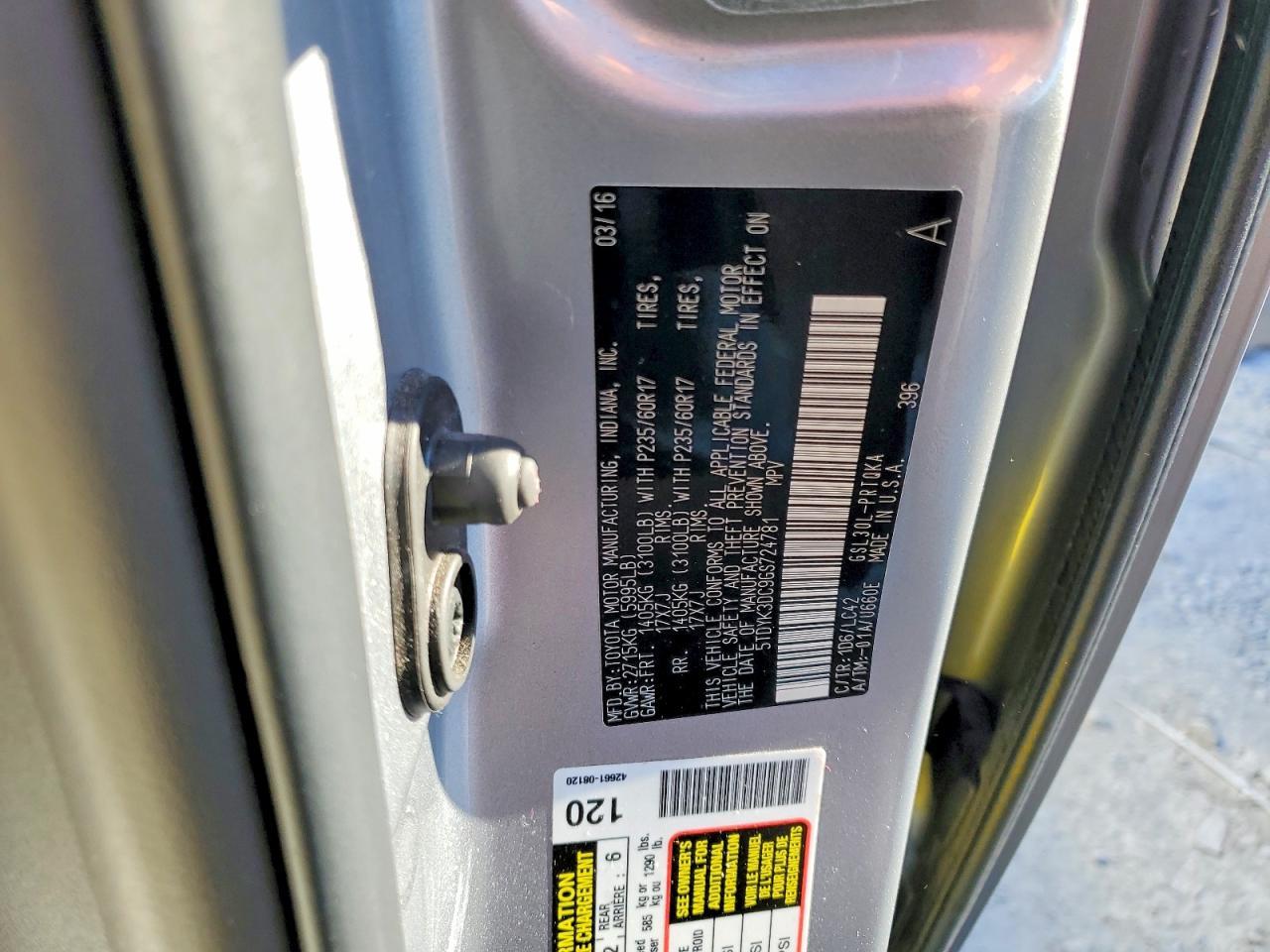 2016 TOYOTA SIENNA