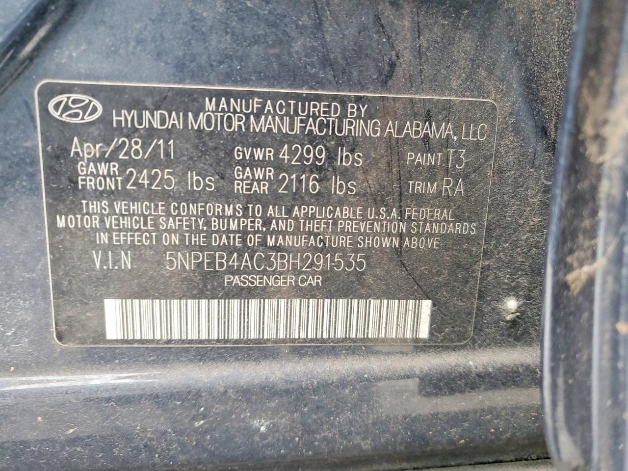 2011 HYUNDAI SONATA