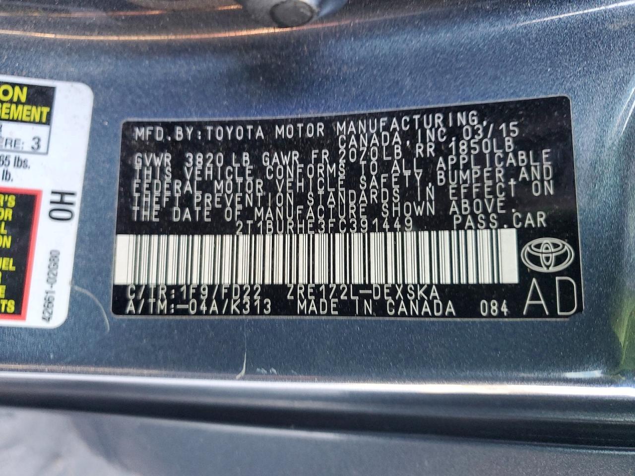2015 TOYOTA COROLLA