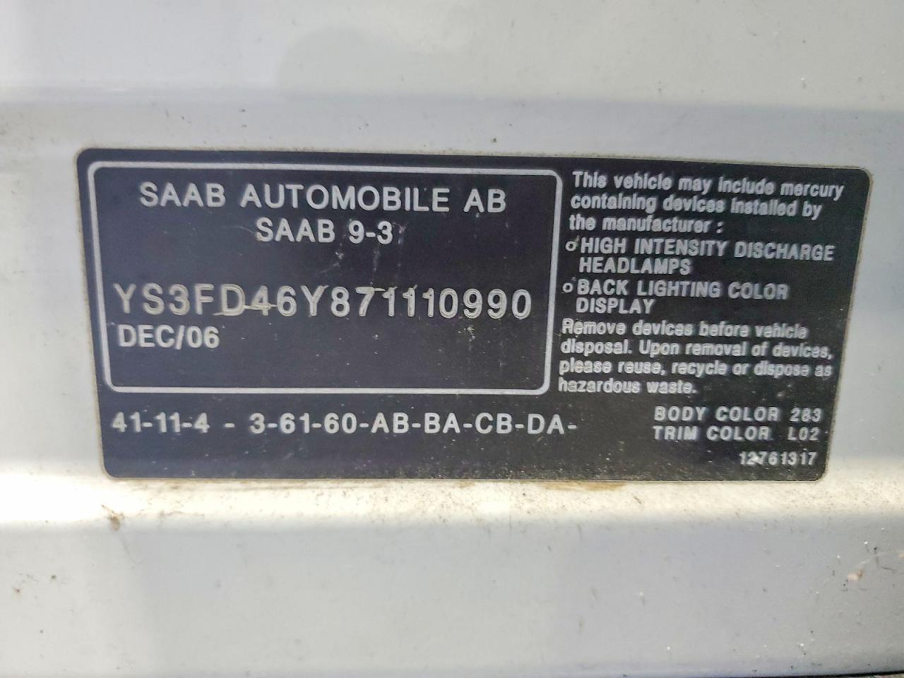 2007 SAAB 9-3