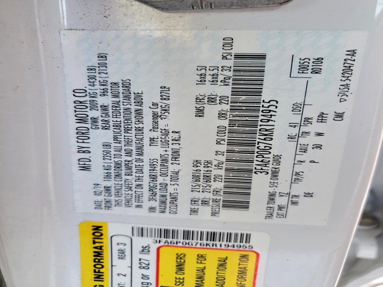 2019 FORD FUSION