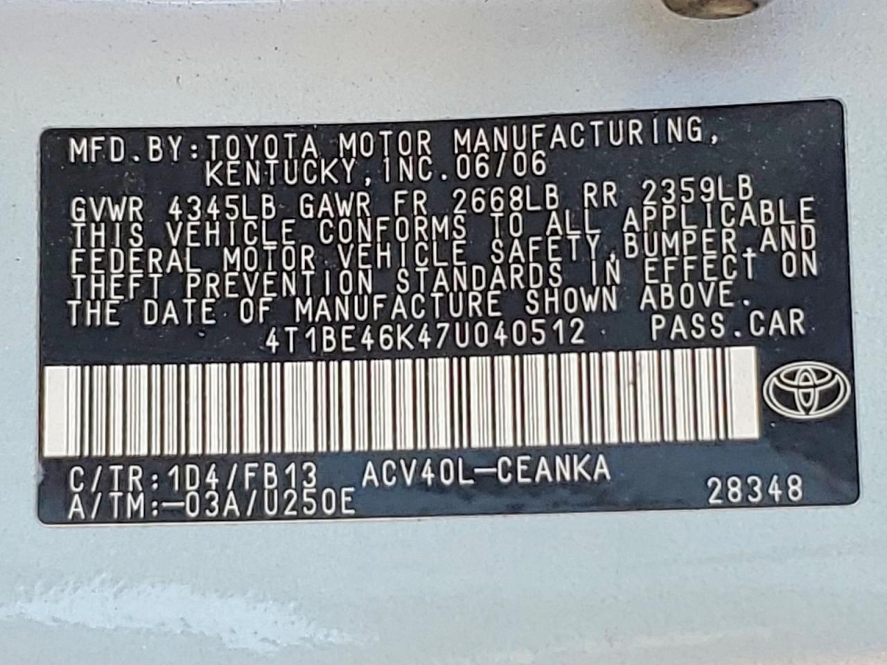 2007 TOYOTA CAMRY