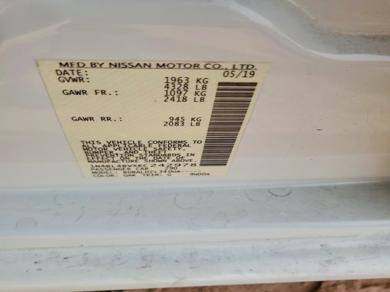 2019 NISSAN ALTIMA