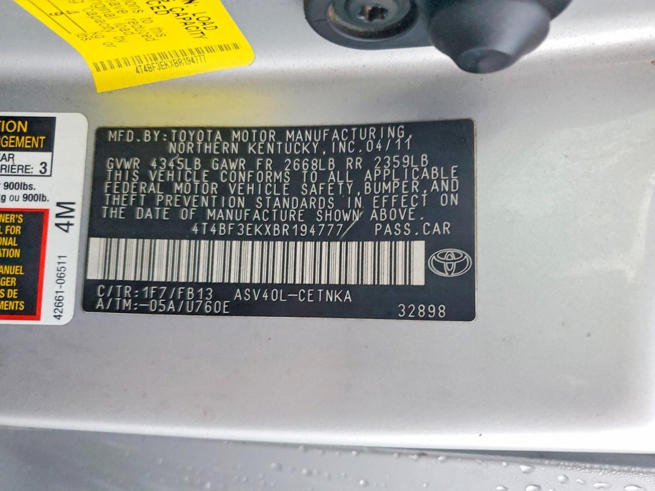 2011 TOYOTA CAMRY