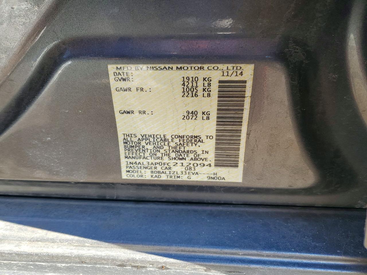 2015 NISSAN ALTIMA
