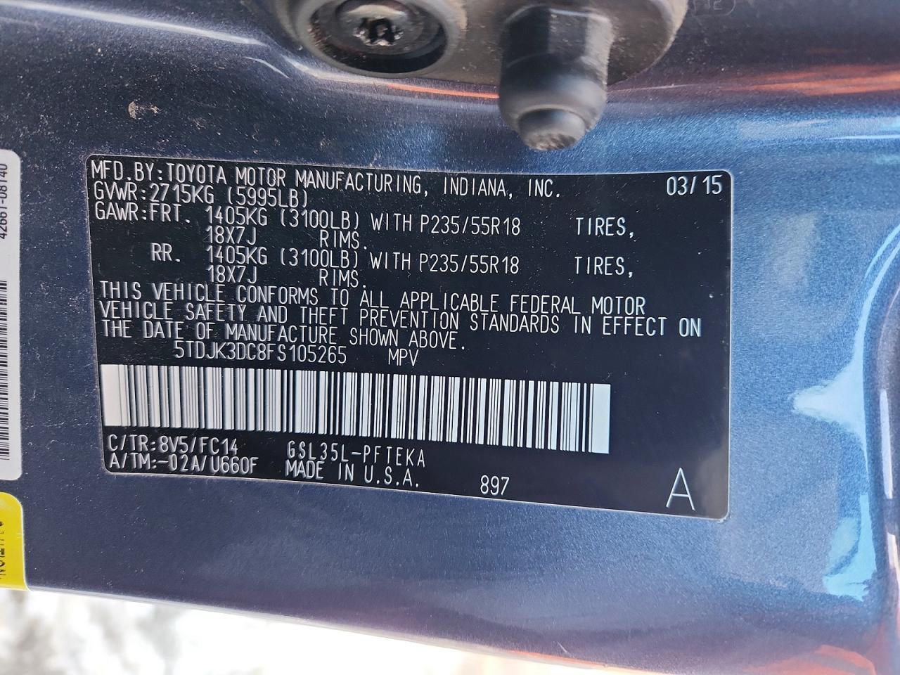 2015 TOYOTA SIENNA