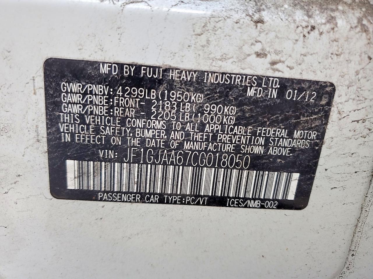 2012 SUBARU IMPREZA