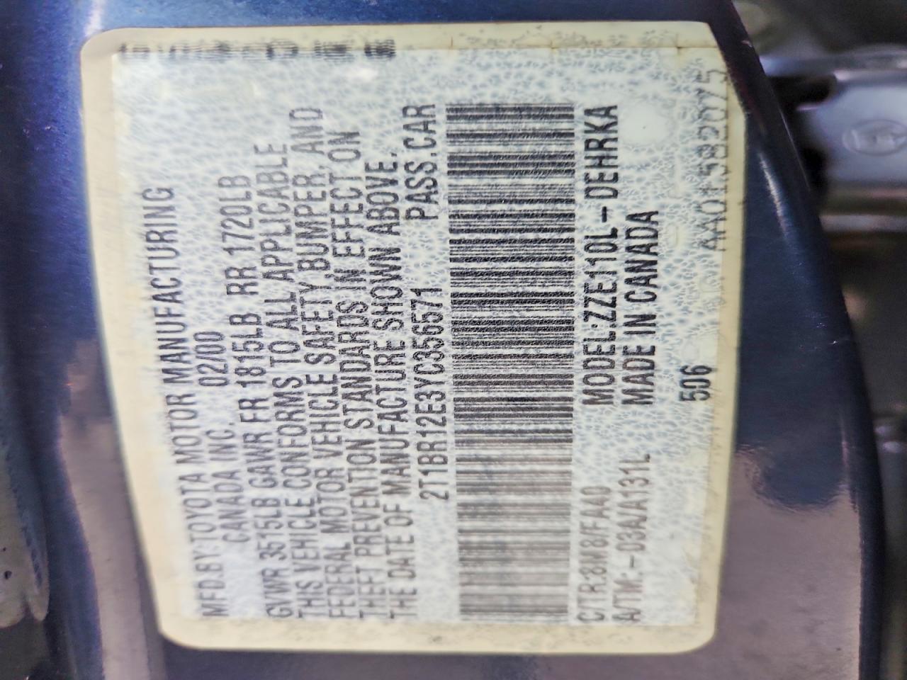 2000 TOYOTA COROLLA