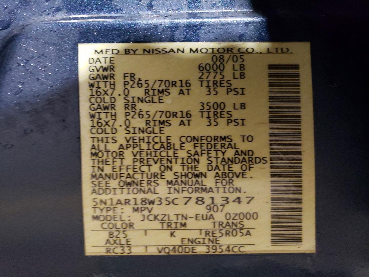 2005 NISSAN PATHFINDER